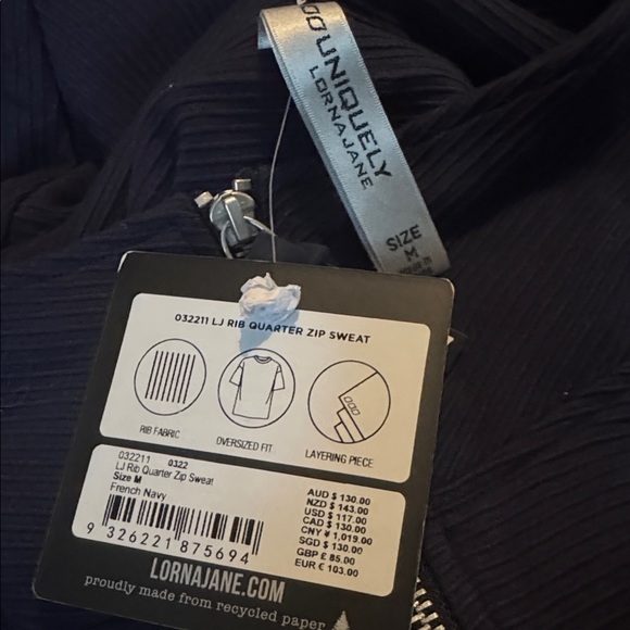 Lorna Jane Quarter Zip Ribbed Funnel Neck Top French Navy NWT $117 - Picture 7 of 8